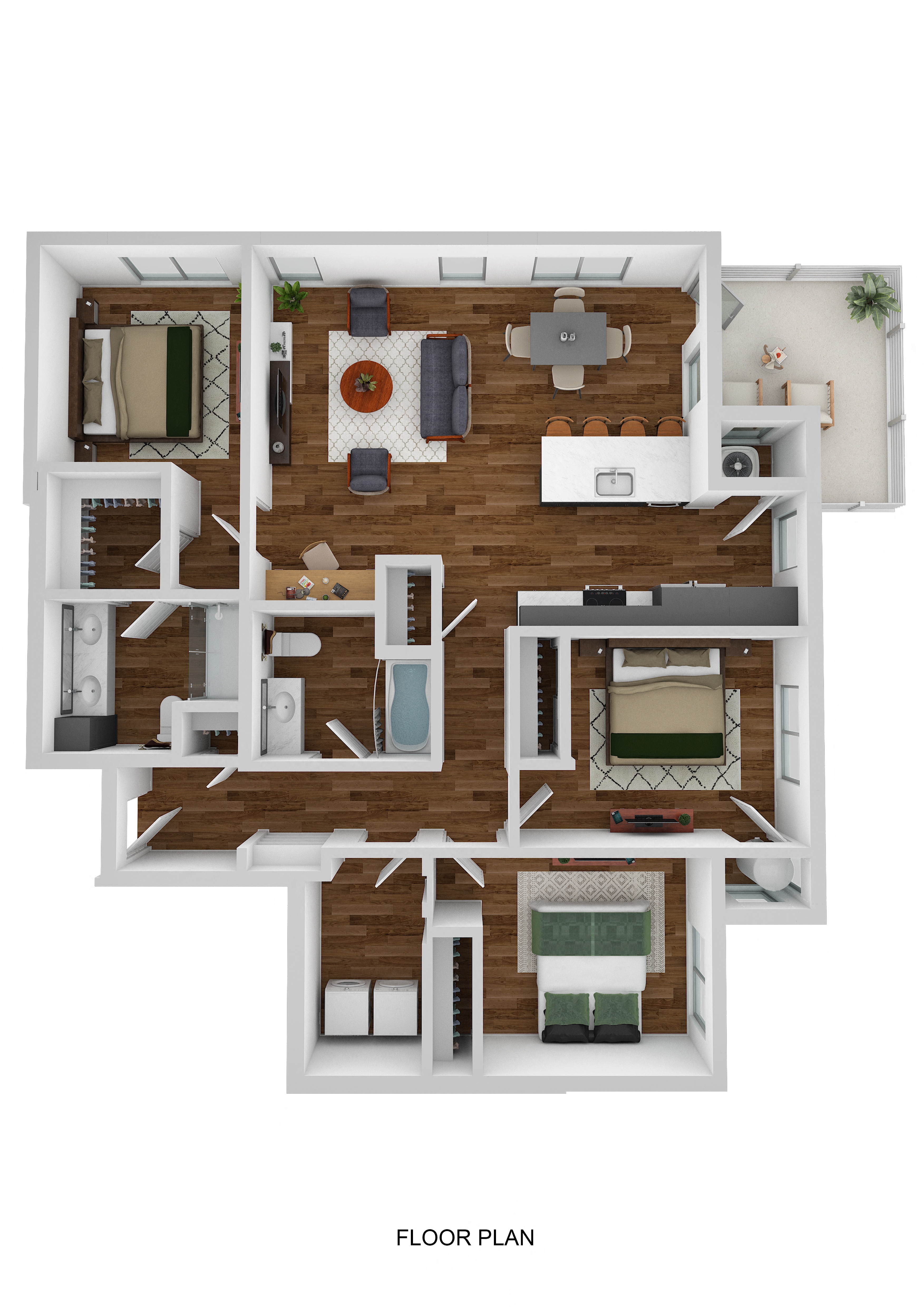 Floor plan for 3 beds, 2 baths, 1352 sqft